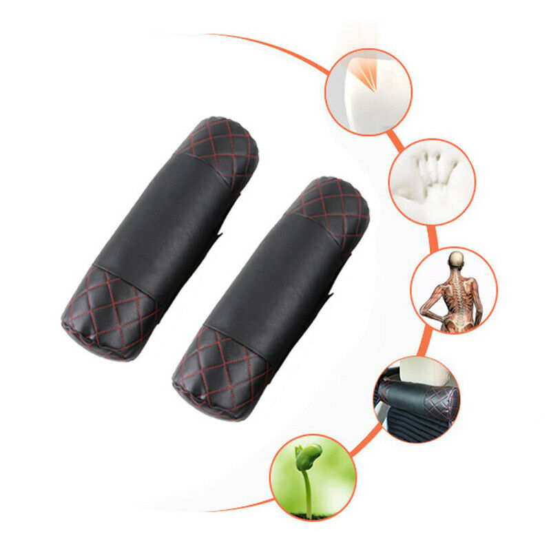 2PCS Car SUV Rest Cushion Seat Neck Pillows Headrest Sports Style PU Leather Pad