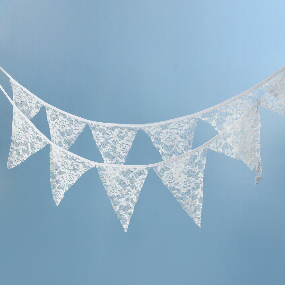 12 Flags 3.2m White Lace Flower Party Wedding Pennant Bunting Banner Decor @