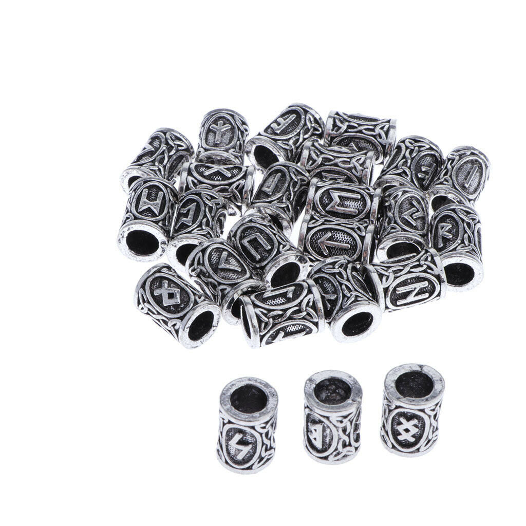 48Pcs Viking Runes Charms Beads for Nordic Hair Beard Bracelets Pendants