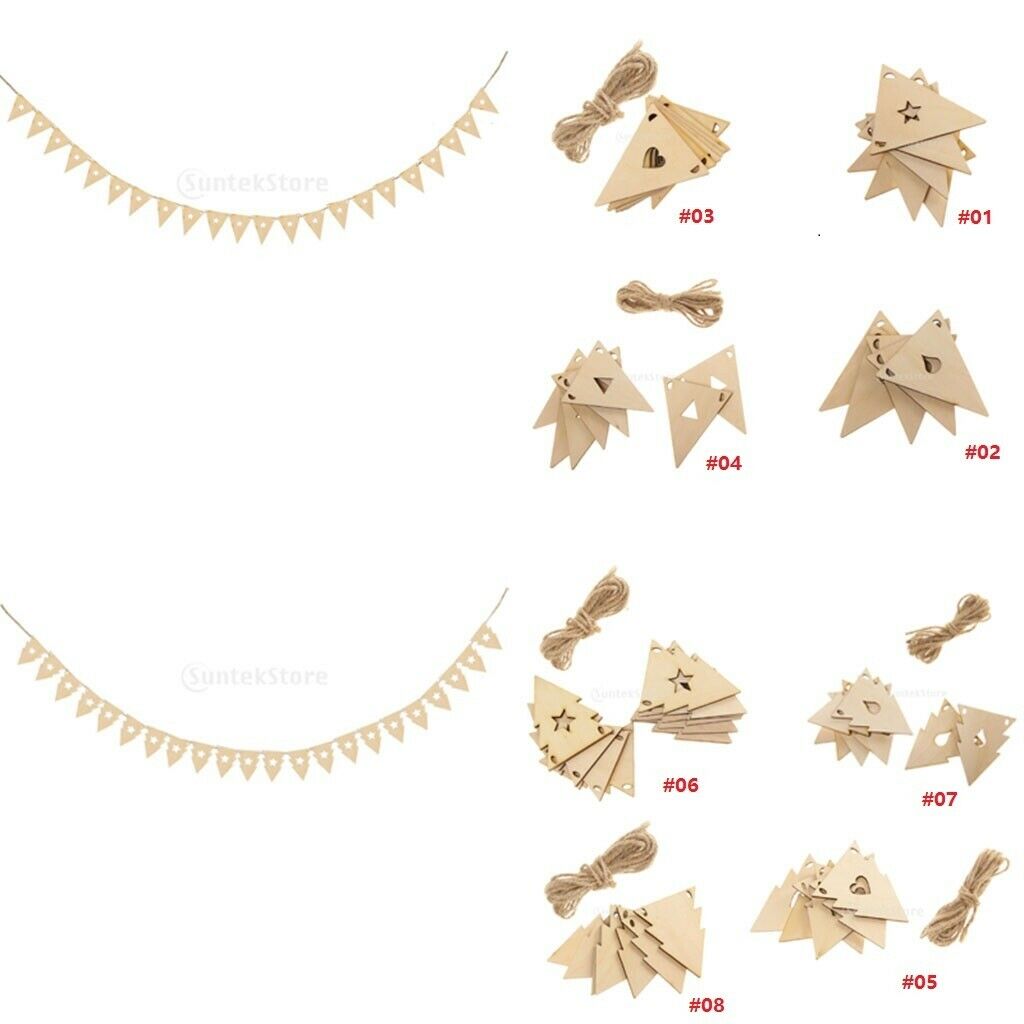 Wooden Pennants Pattern Bunting Banner with Heart Home Party Hanging Garland