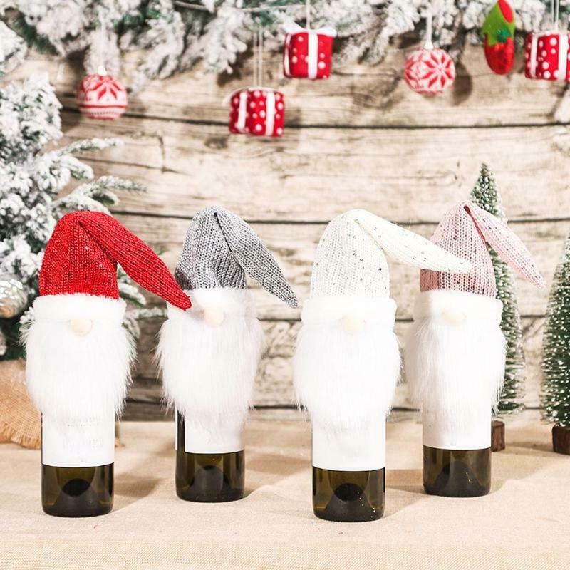 4 Pack Christmas Gnome Wine Bottle Covers Handmade Tomte Swedish Gnomes Toppers