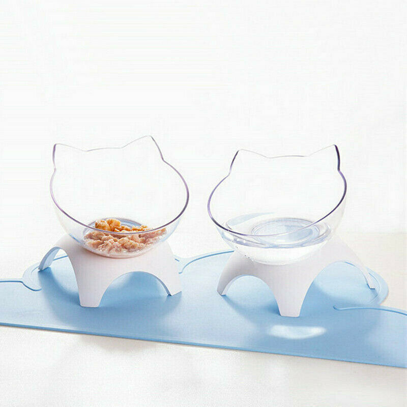 Non-slip 15°Tilted Cat Bowls w/Raised Stand Pet Food Water Bowl Cats Dog .l8