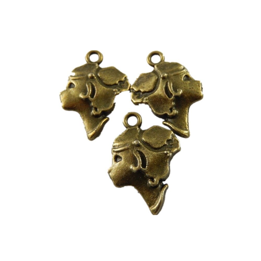 20 pcs Antiqued Bronze Zinc Alloy Girl Head Charms Necklace Pendant Crafts DIY