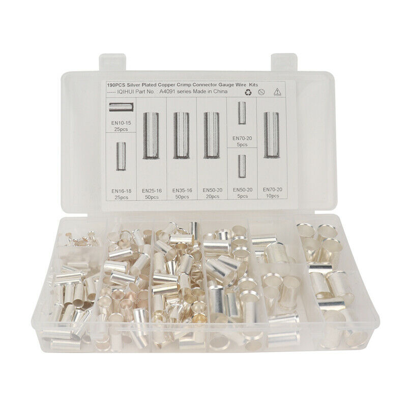 190Pcs Car Cable Housing Wire Pin Cord Tube-shaped Bare End Terminal Connectors