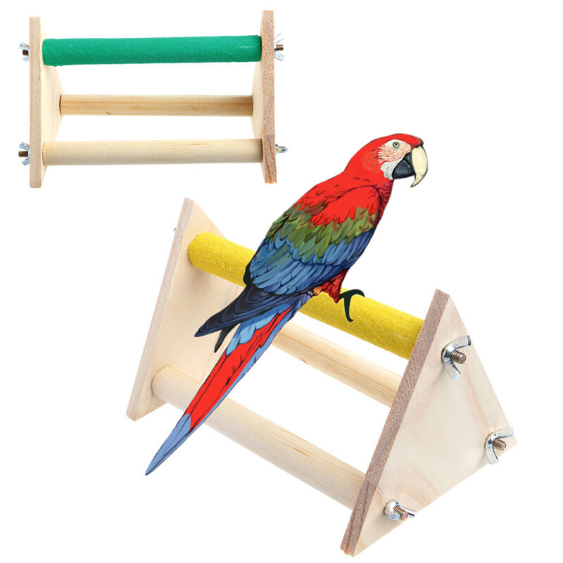 Pet Parrot Bird Wooden Perch Stand Rack Play Toys Training Activity Playstand