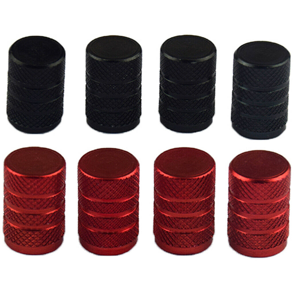 8 Pack Aluminum Car Tubeless Wheel Tire Valve Stems Dust Caps Black & Red