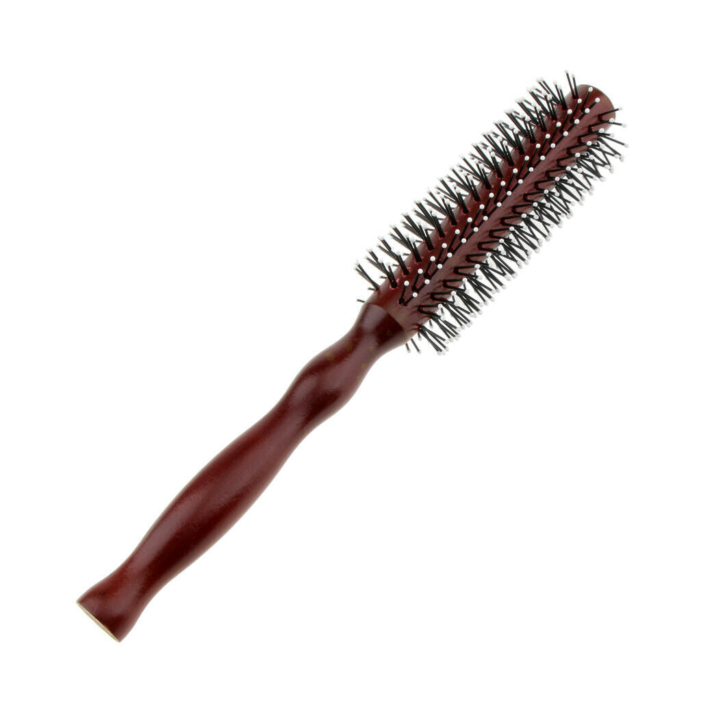 2x Round Wood Handle Hairbrush Barber Hairdressing Curling Hair Comb Brush