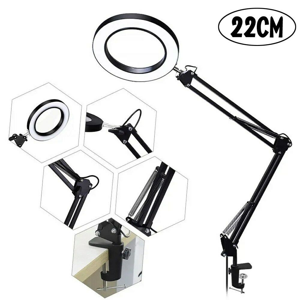 5X Glass Magnifier USB LED Magnifying Flexible Desk Lamp Loupe Reading 22CM B5