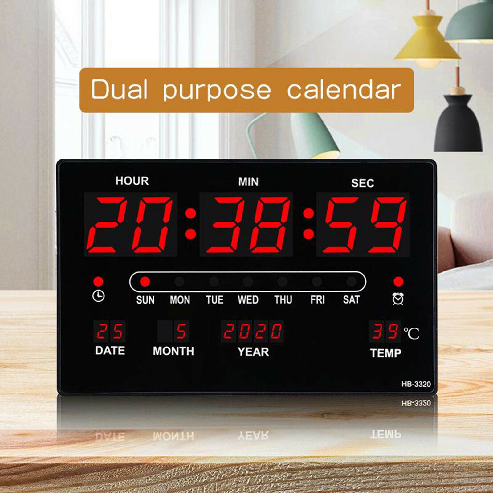 Digital LED Wall Desk Alarm Clock W/ Calendar Temperature Humidity 12H/24H