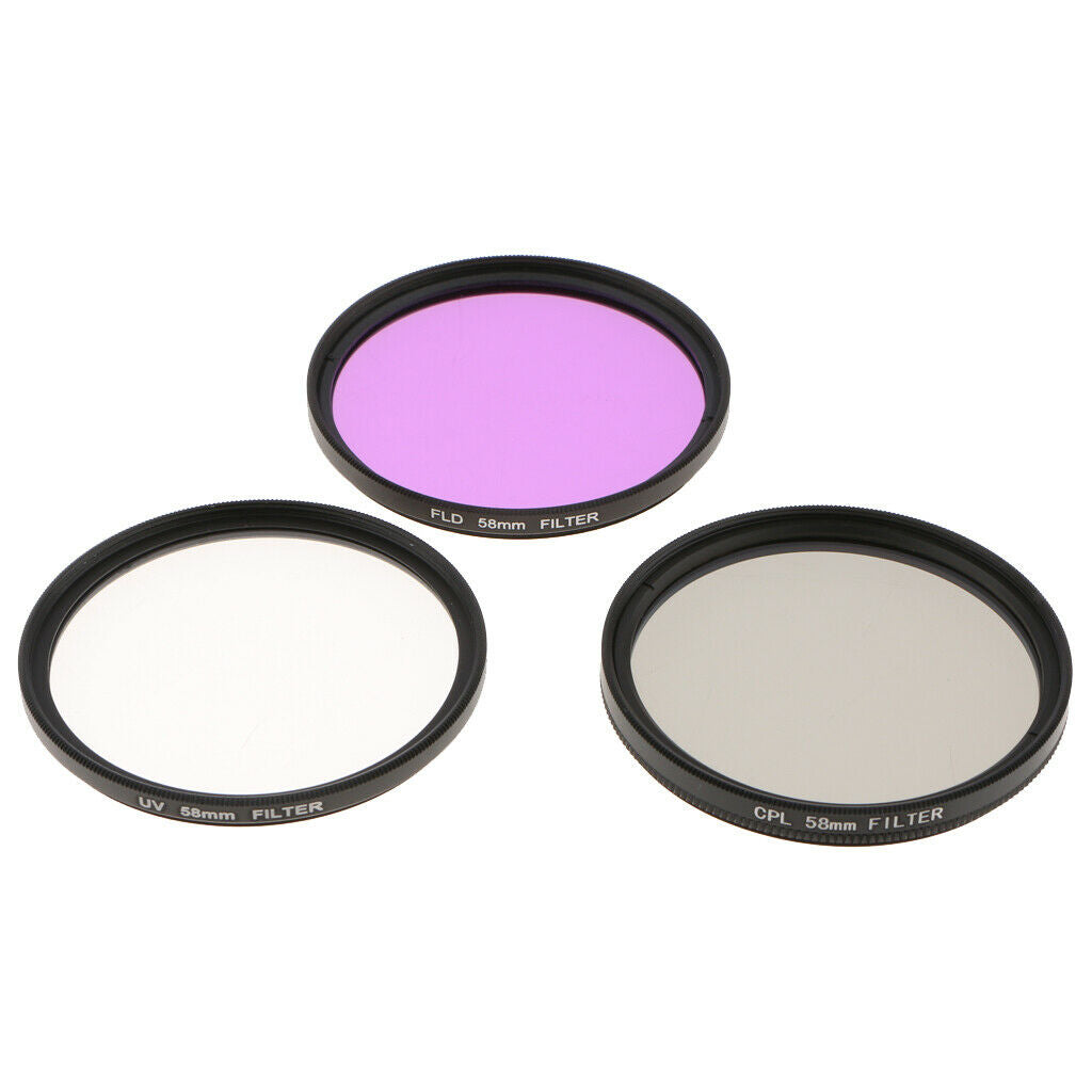 Lens Filter Kit UV CPL Polarizer FLD + Storage Bag for Nikon Canon 58mm