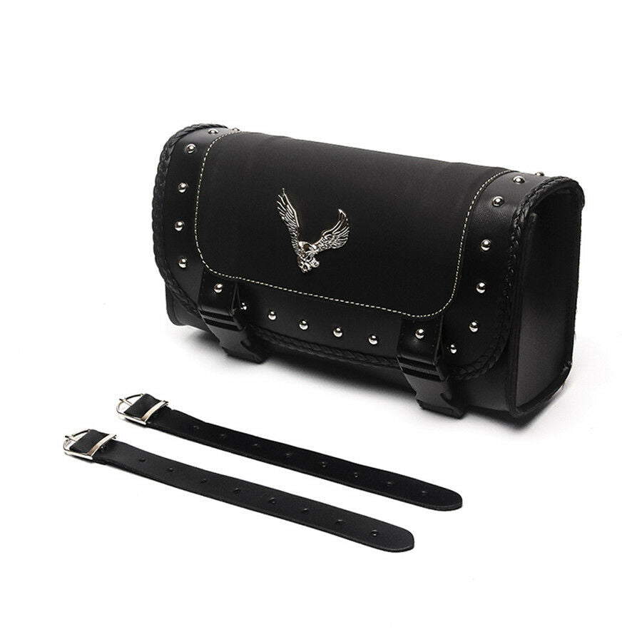 Motorcycle PU Leather Side Bag Saddle Bags Black For Sportster Kawasaki