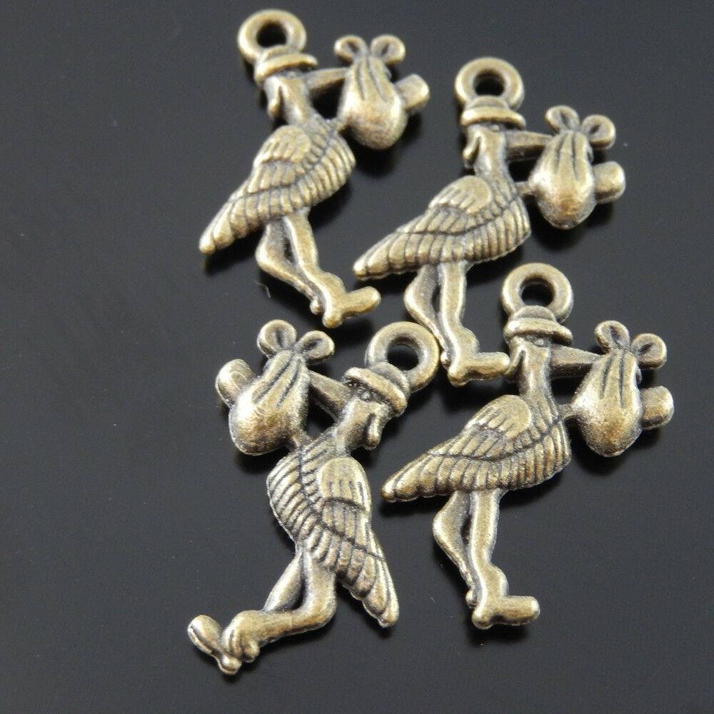 35 pcs Antiqued Bronze Stork Bird Alloy Charm Pendant Jewelry Craft 25*11*3mm