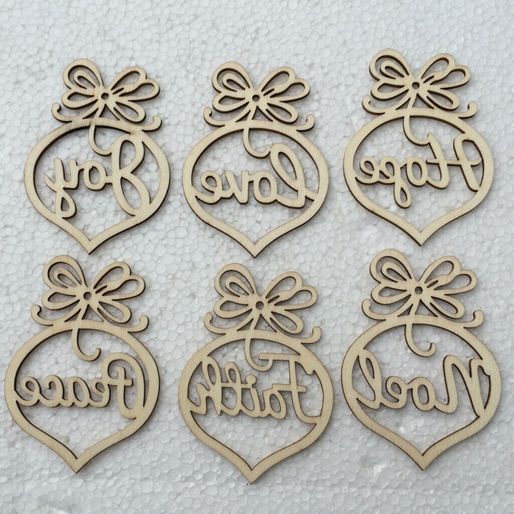 6pcs Wooden Heart Shape Embellishment + Rope Hanging for Christmas Decor
