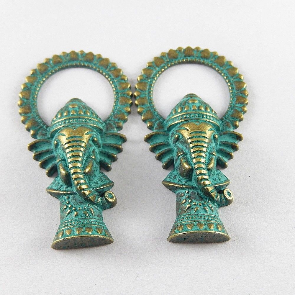 5pcs Green Bronze 50*28*10mm Alloy Ganesha God Pendants Charms Crafts 52162