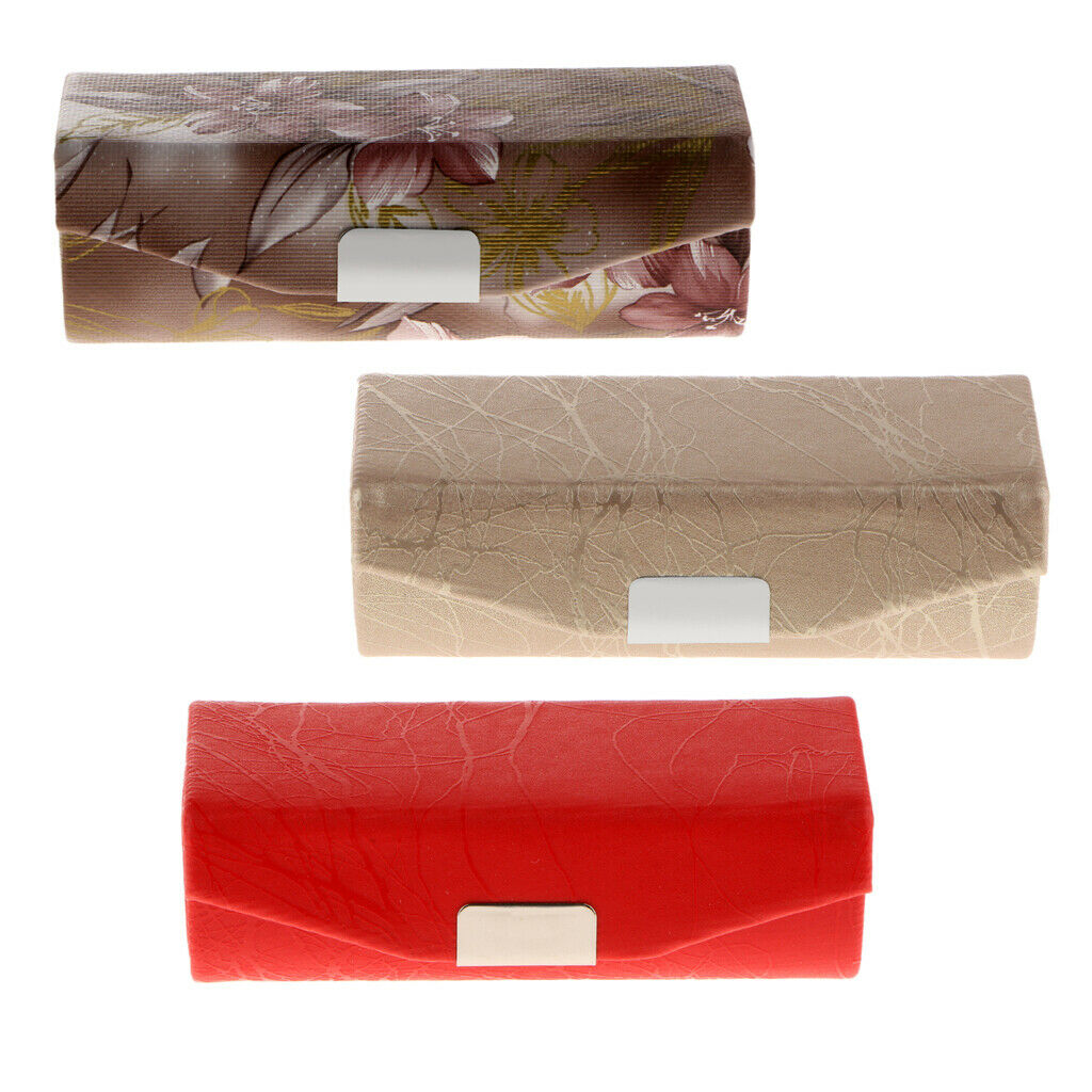 3x Leather Lipstick Lip Gloss Case Storage Box Makeup Holder with Mirror