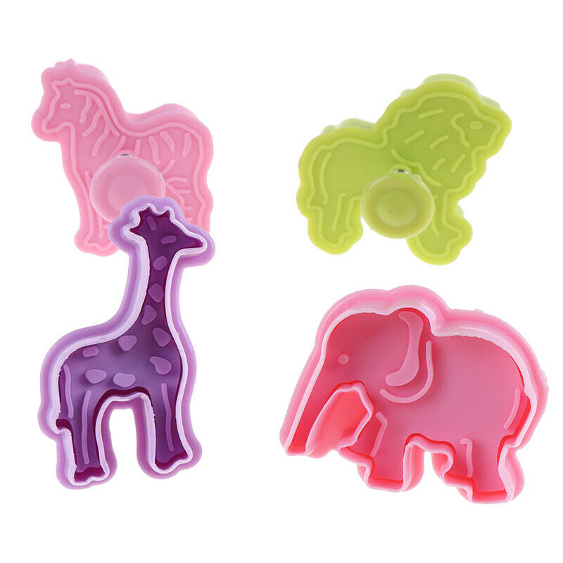 4Pcs Lion Giraffe Zebra Elephant Animal Fondant Cake Mold Biscuit Cookie .l8