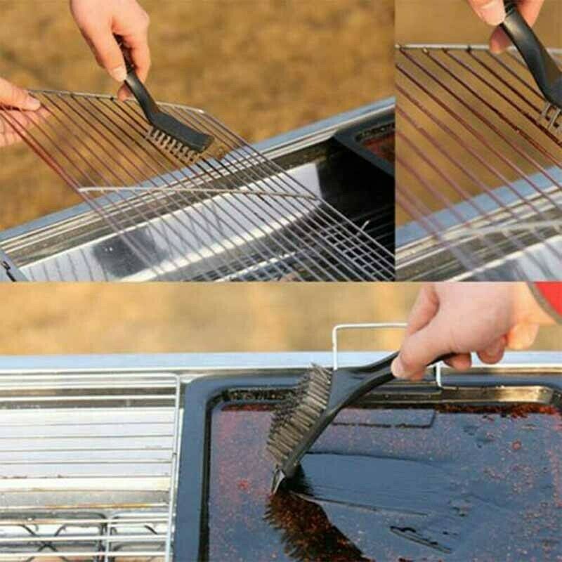 1Pc BBQ Oven Grill Cleaning Brush Scraper Heavy Duty Steel 2-In-1 Portable Tool
