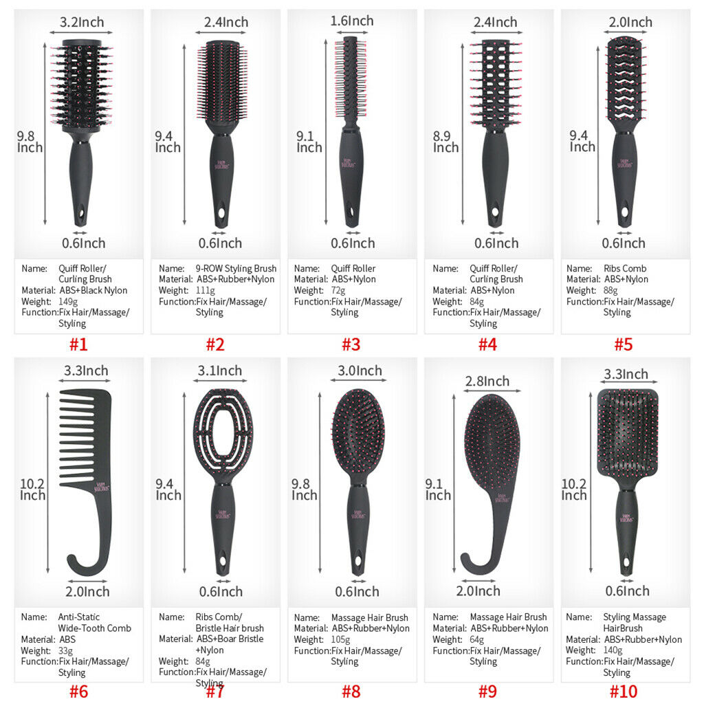 Women Men Nylon Needle Anti-static Massage Hair Straight Curly Hair Comb 10