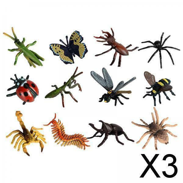 3X 12pcs Plastic Insect Figures Toys Bugs Mantis Scorpion Bee Jungle Decor