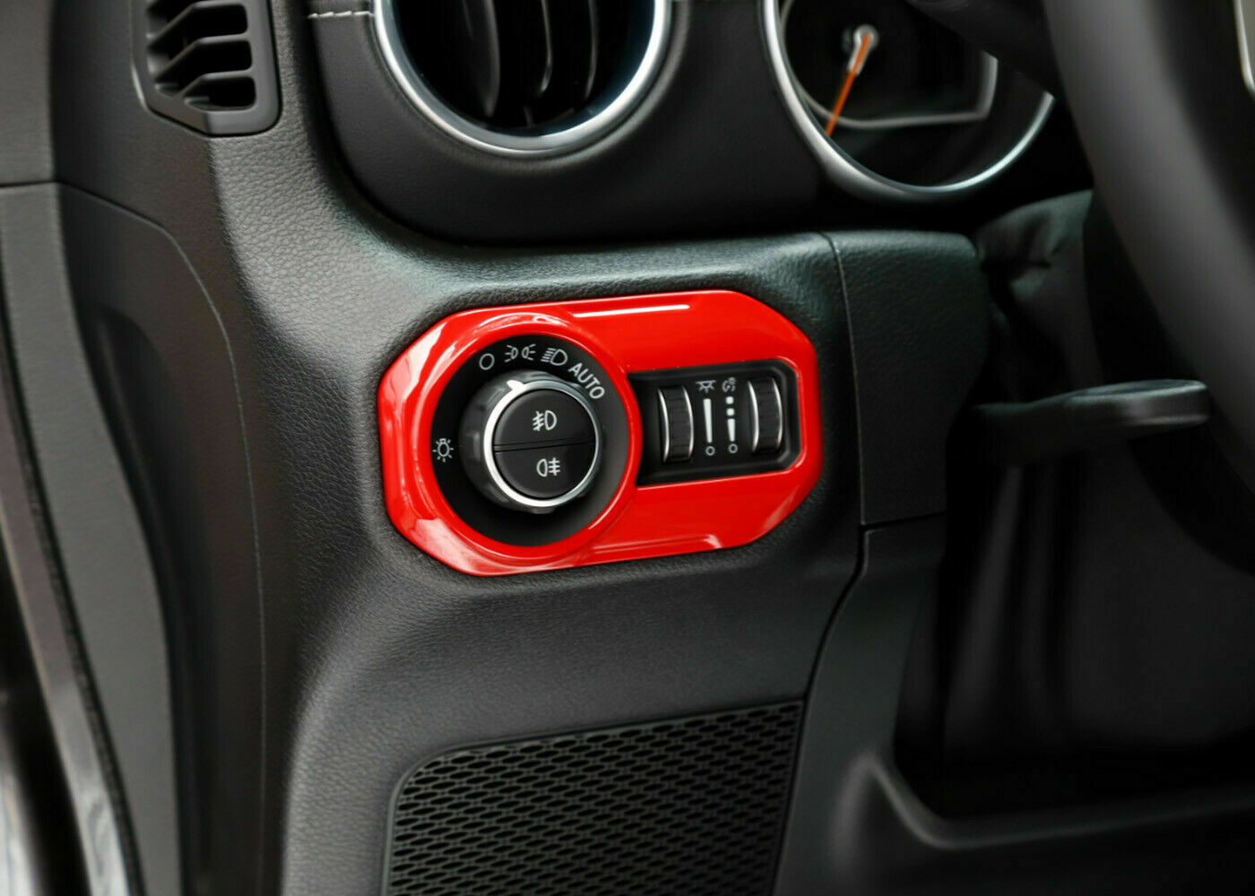 Red Headlight Switch Button Cover Trim Decoration For 2018+ Jeep Wrangler JL JT