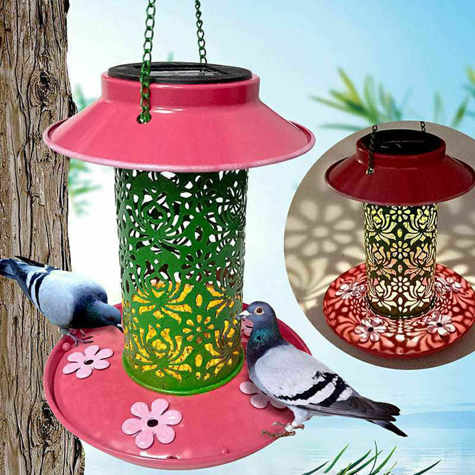 Hanging Solar Bird Feeder with Light for Garden Yard Decoration for Outdoor