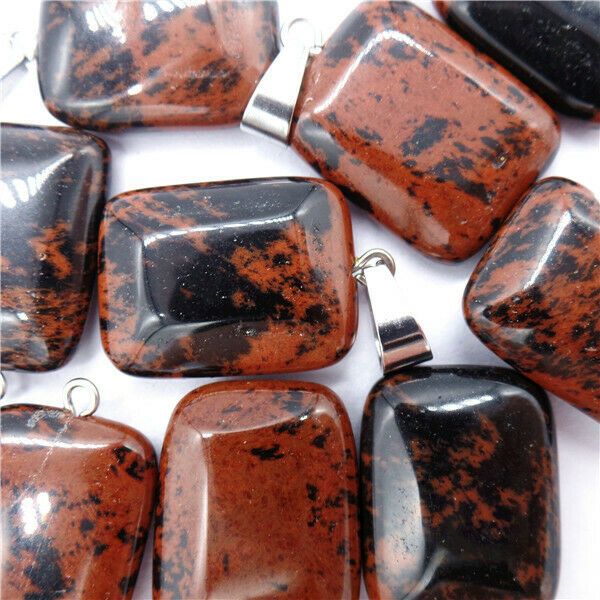 100Pcs 20x16x6mm Natural Brown Red Mahogany Obsidian Oblong Pendant Bead HH8166