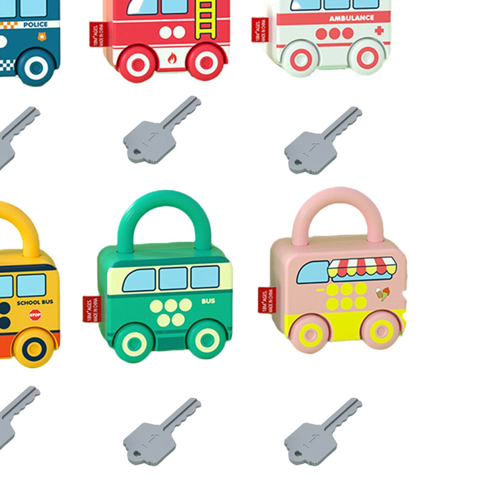 Cartoon Bus Unlocking Paired Toys Digital Car Locks Keys Matching Gadgets