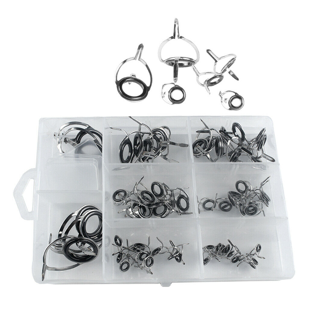 60Pcs Stainless Steel Fishing Rod Guides  Free Tip Repair Kit with Box