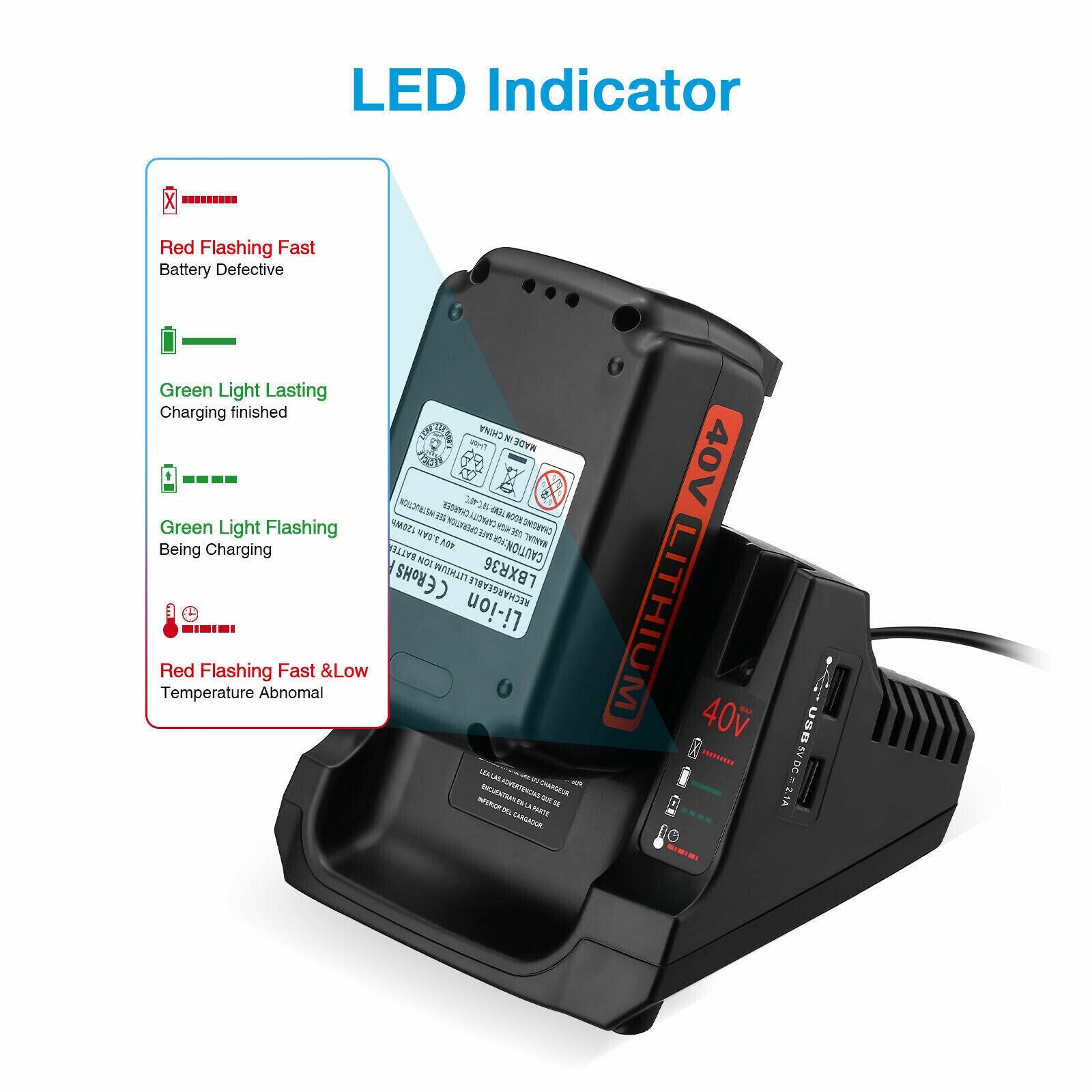 LCS3640 40V Max Li-Ion Battery Charger for 40V LBXR36 LBX36 LBXR2036 US Plug
