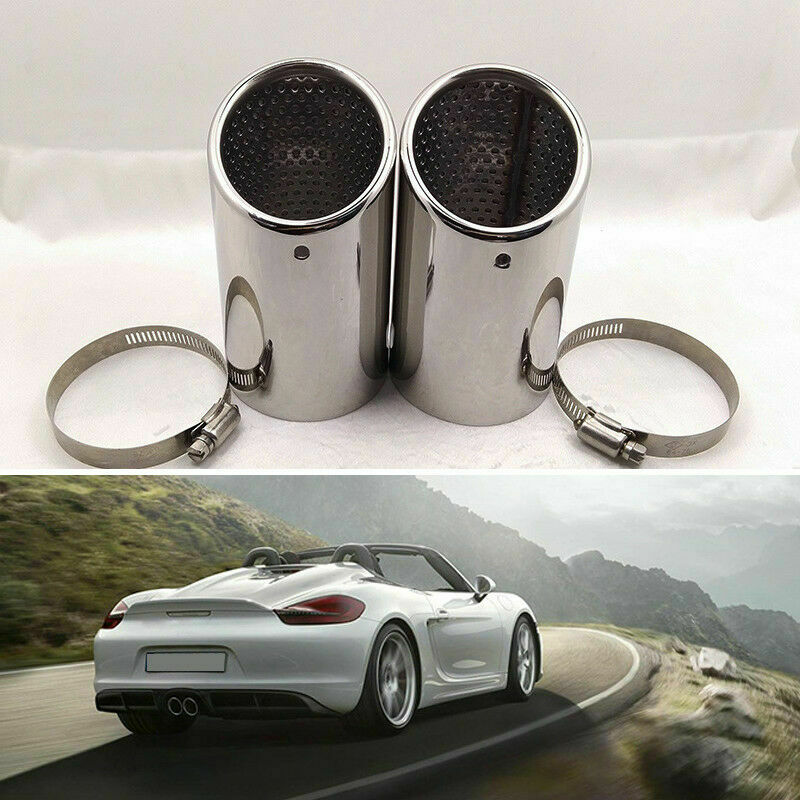 2PCS 76MM Stainless Steel Car Round Exhaust Pipe Tail Muffler Tip with buckle