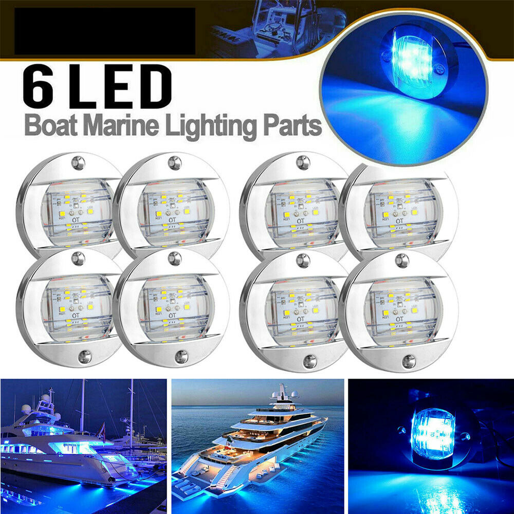 4x 6-LEDs Round Marine Boat LED Stern Light Cabin Deck Courtesy Lamp Waterproof