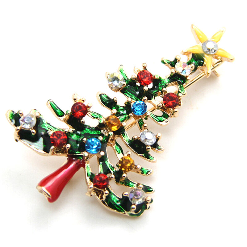 Brooch Enamel Gorgeous Rhinestone Crystal Christmas Tree Pin Holiday Part.l8
