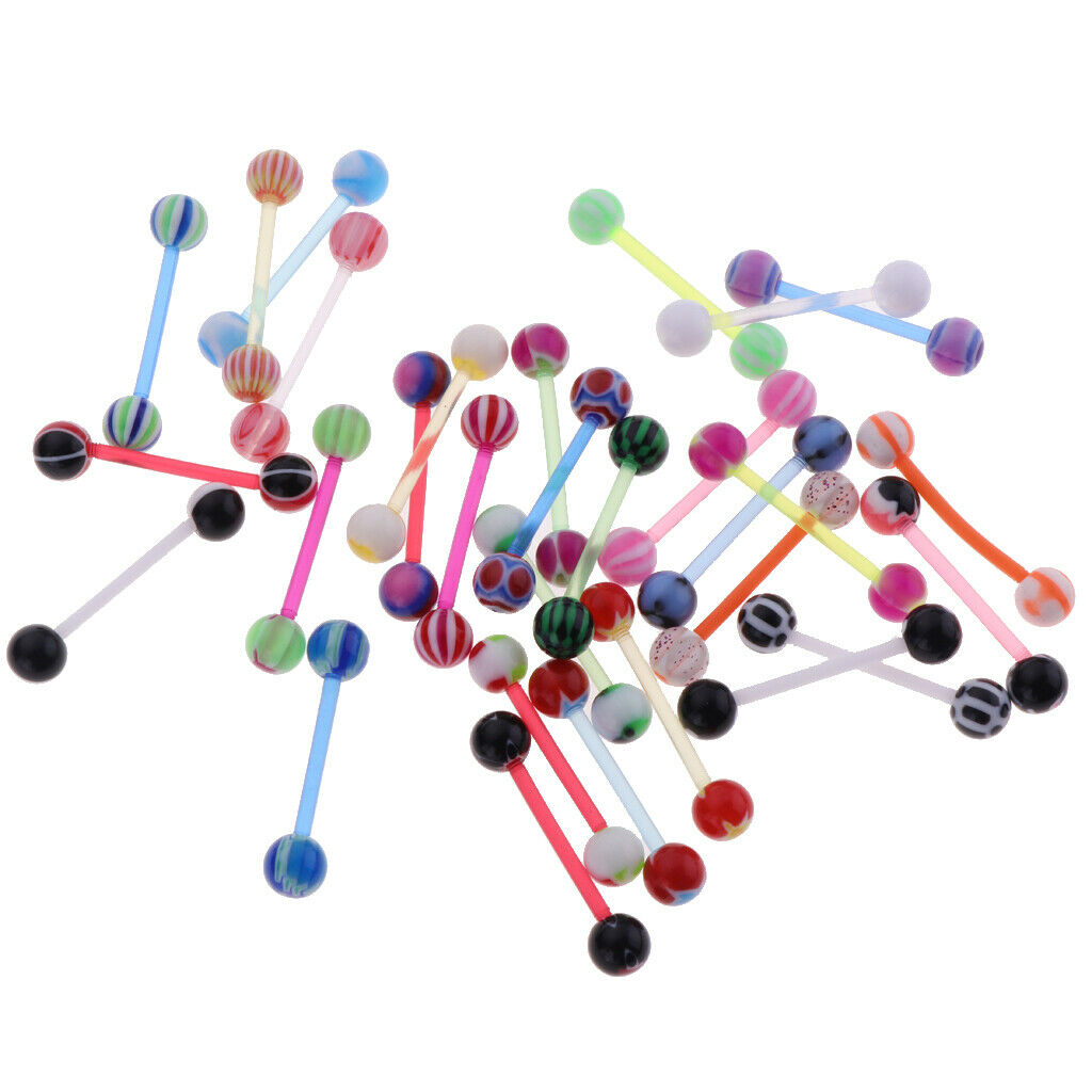 30 Pcs Assorted Color Lip Tongue  Straight Barbell Studs Piercing