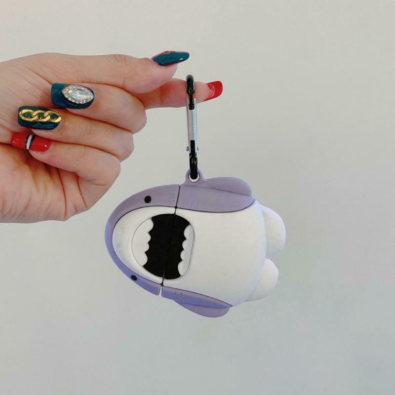 Silicone Protective Case Shark Cover Protector with Carabiner for Airpods 1/2