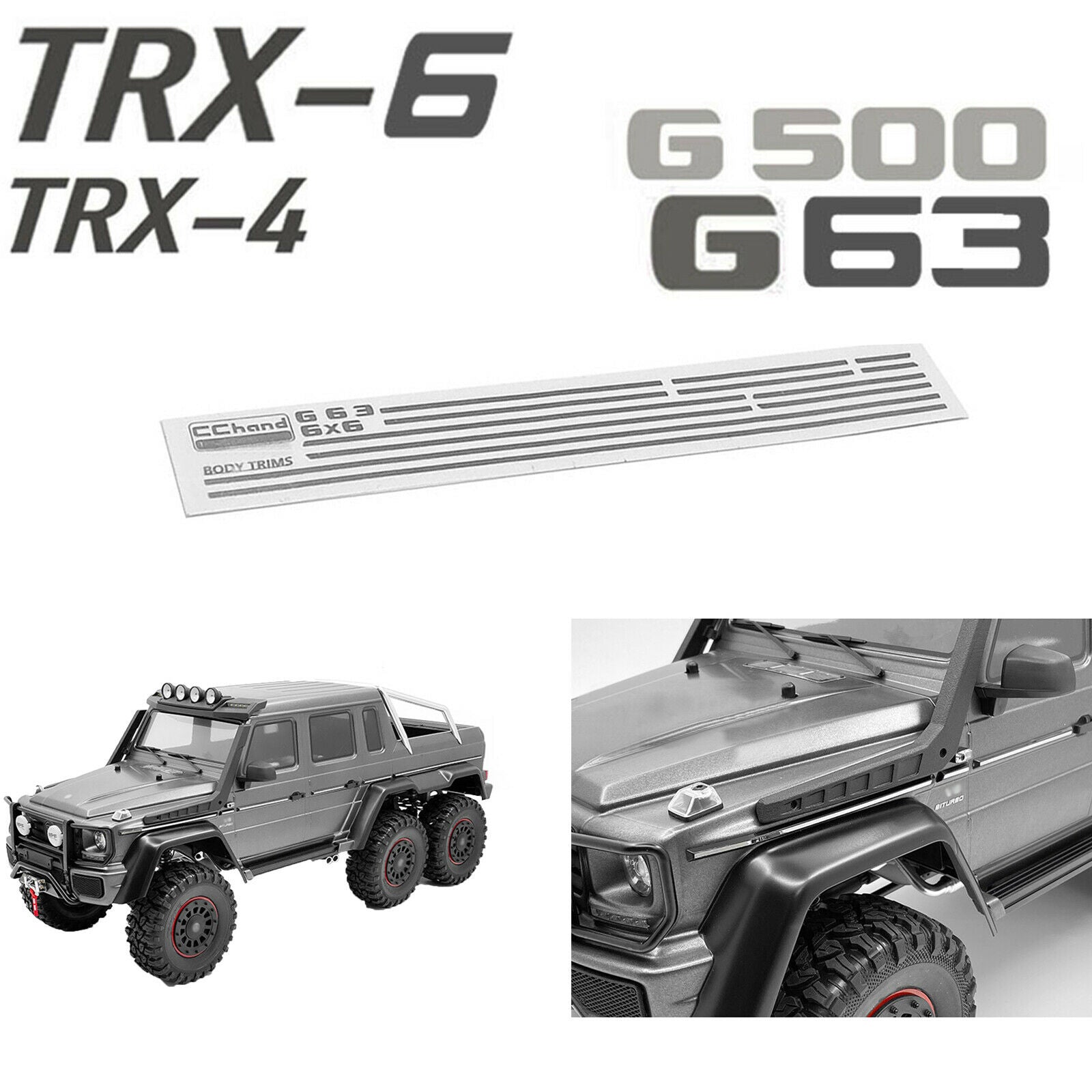 For TRAXXAS TRX6 Benz 6X6 G63 Truck Body Shell Waterproof Cars Decorative Strip