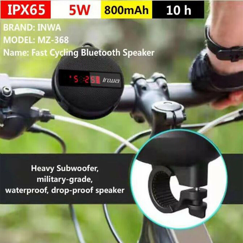 5w Digital Display Wireless Bicycle Bike Bluetooth Speaker Support Aux/TF W/Hook