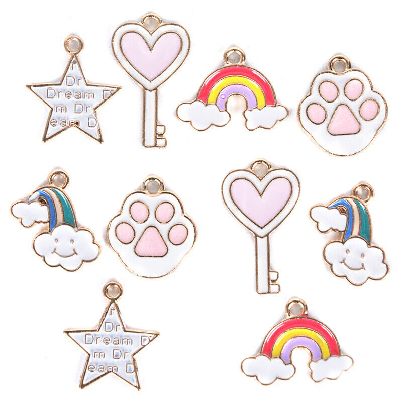 10pcs Mix Heart Key Cloud Metal Enamel Charms Pendant DIY Jewelry Making Fi_DD