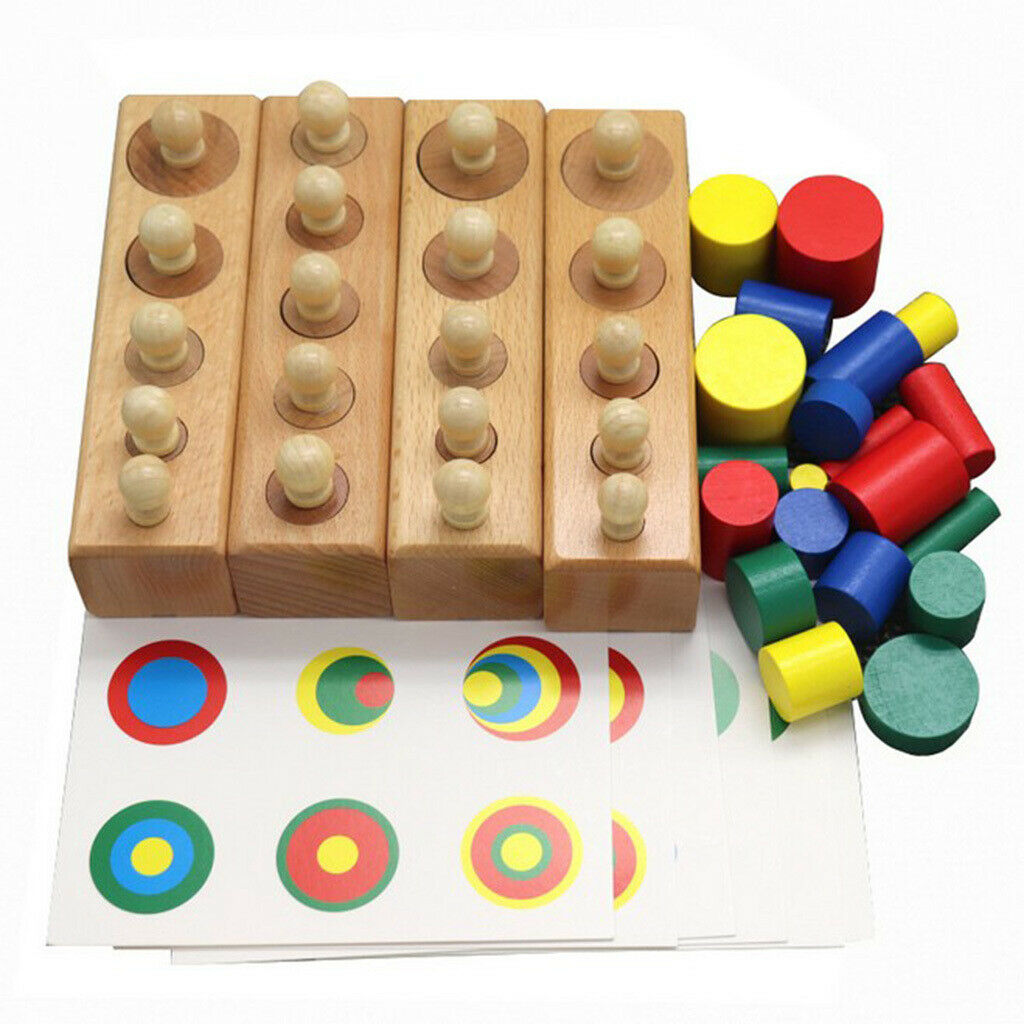 Wood Montessori Cylinder Color Matching Geometry Toys Kid Math Supplies