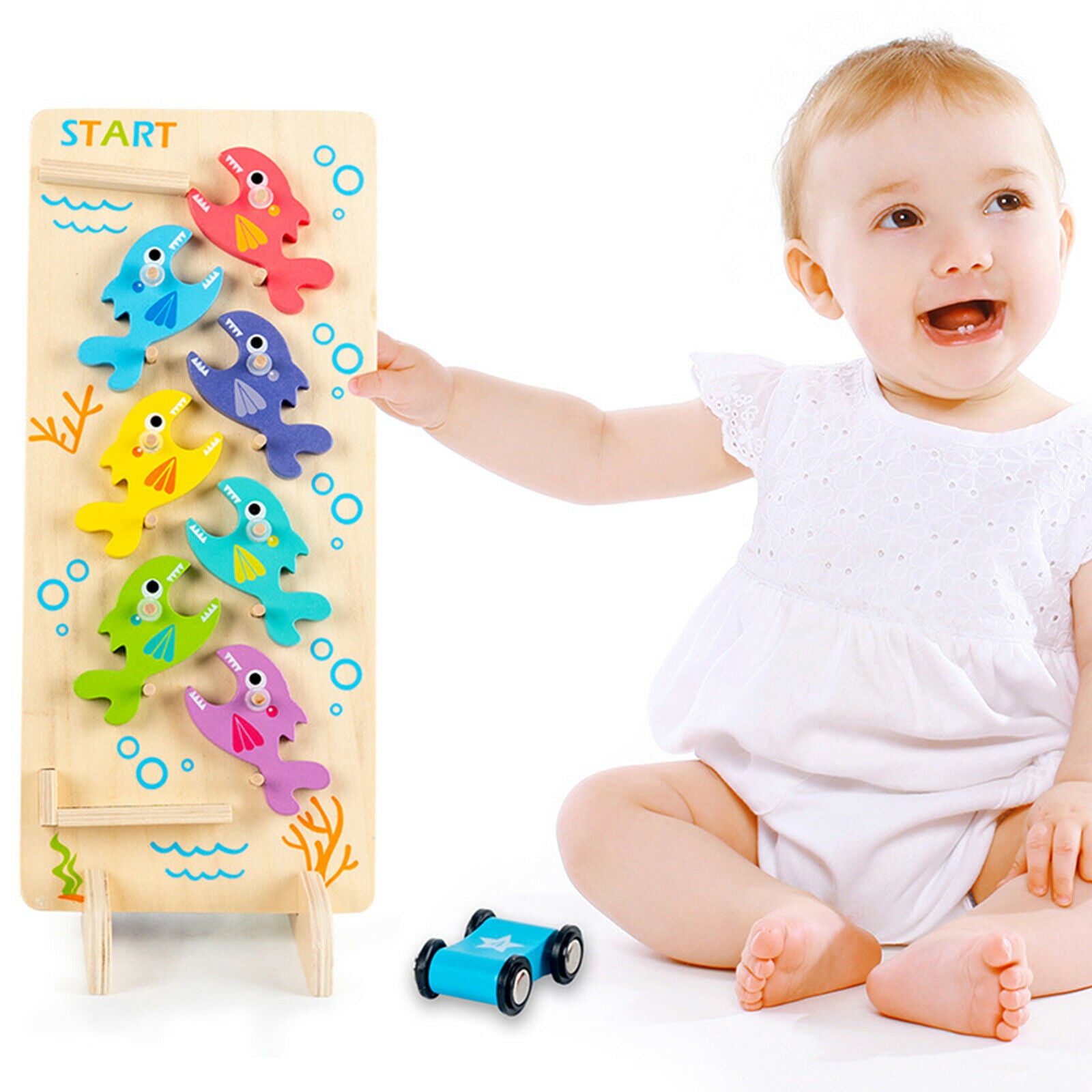 Wooden Double-Sided Sliding Game Toys Slide Car Inertia Develop Kids Skill