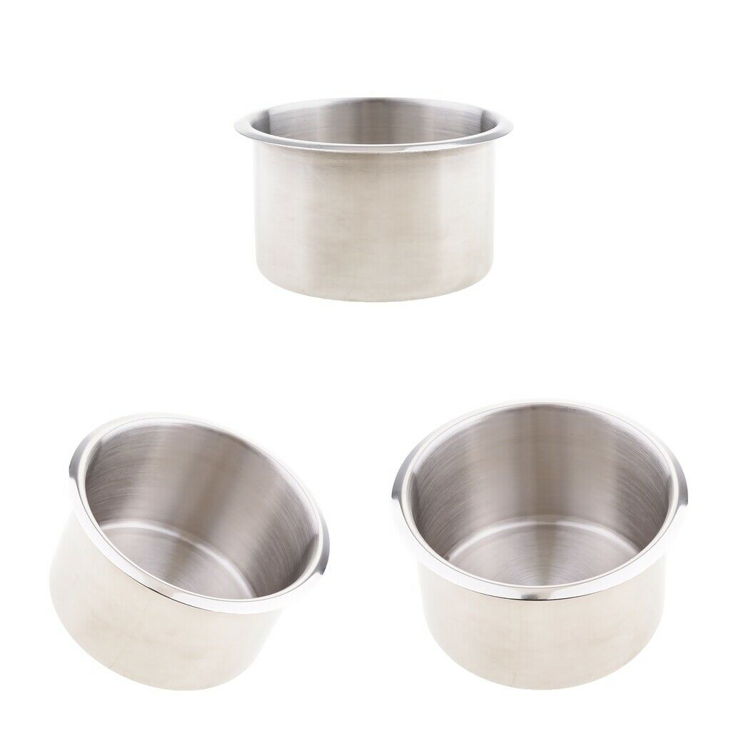 3xSILVER BOAT RV RECESSED WINE BOTTLE CUP DRINK HOLDERS FOR CAR, STAINLESS STEEL