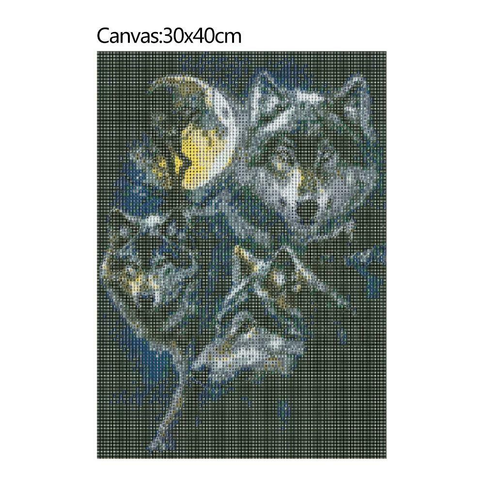 Night Wolf DIY Round Drill Diamond Painting Embroidery Kits Cross Stitch @