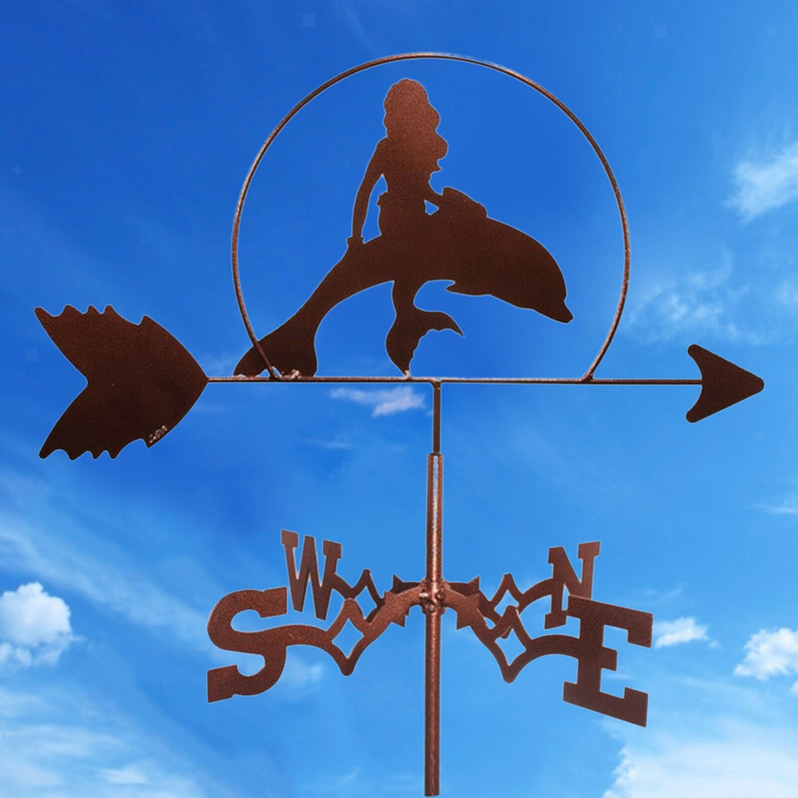 Stainless Steel Mermaid w/ Dolphin Weathervane Weather Vane Yard Farm Decors