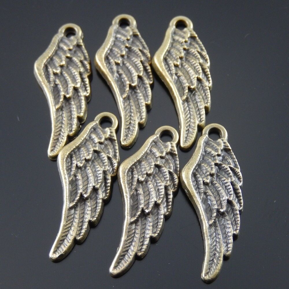 Antiqued Bronze Tone Angel Wing Shaped Alloy Charm Pendant 27*10mm 50pcs
