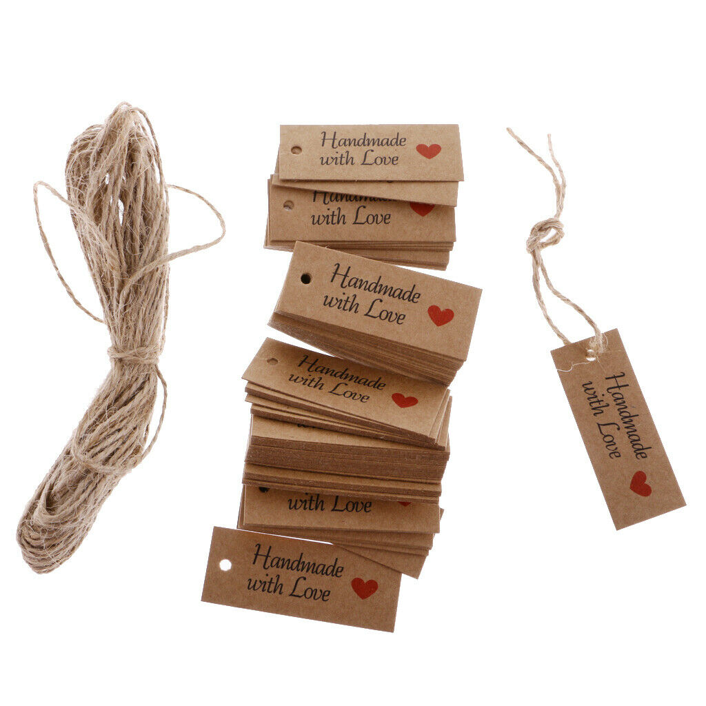 100 Packs Rectangle Retro Kraft Card DIY Party Gift Tag Luggage Label Rope