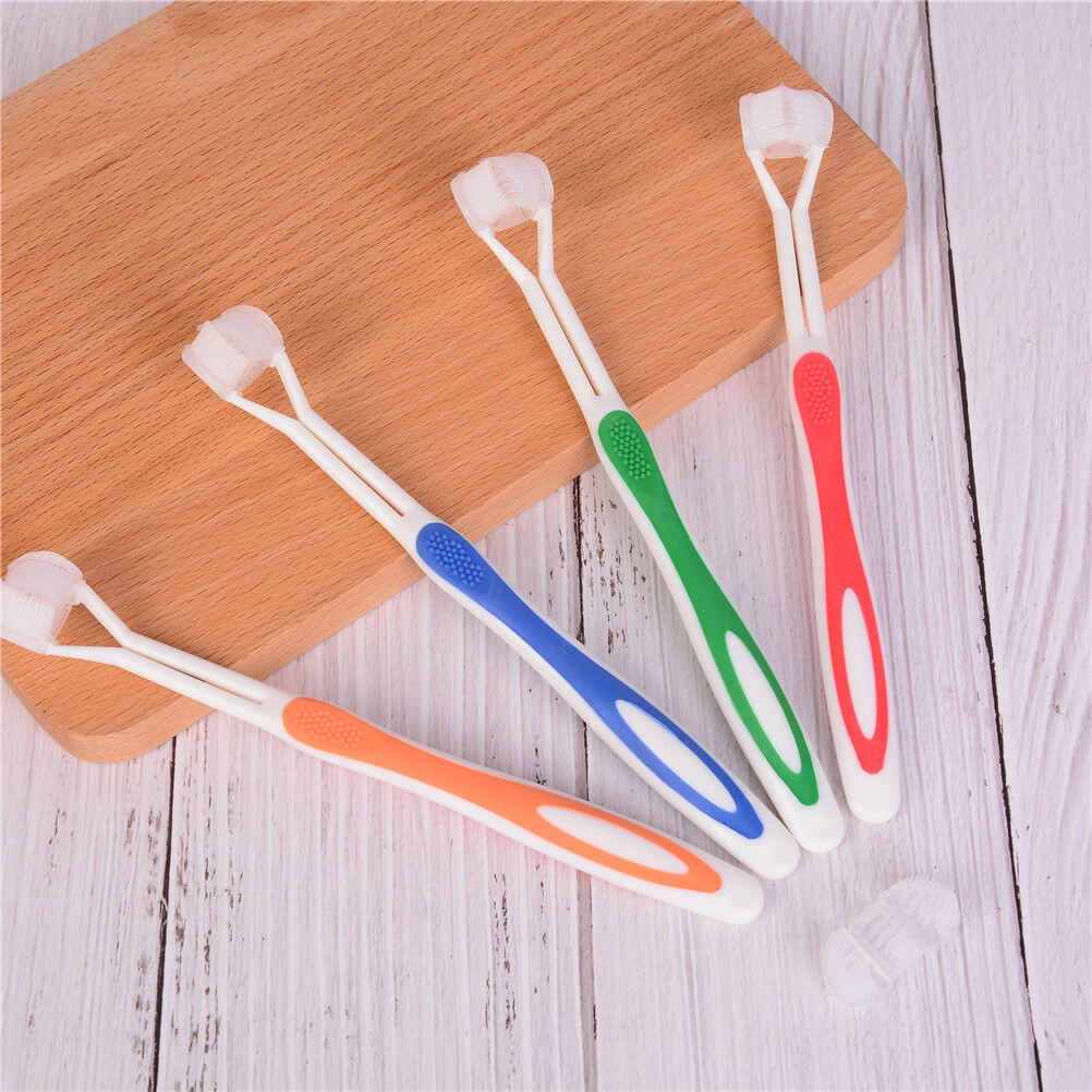 Child Health Yellow color Three Head 3 Sided Toothbrush Ultrafine Soft Br.l8
