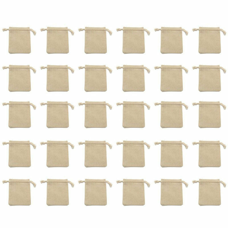 30Pcs Mini Linen Jute Drawstring Gift Bags Pouch Wedding Party Favor Sacks Bag