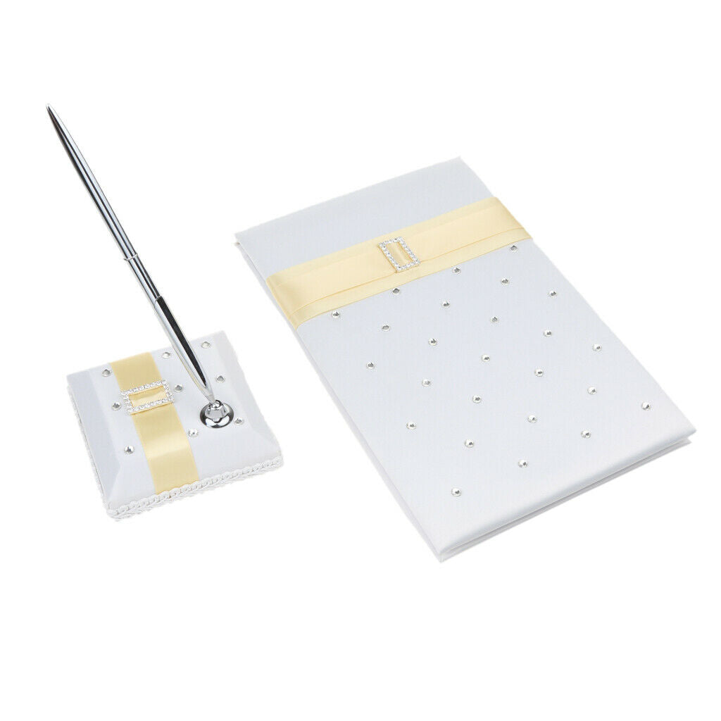 Elegant Yellow Satin Wedding Guest Book And Pen Set Satin Wedding Set White