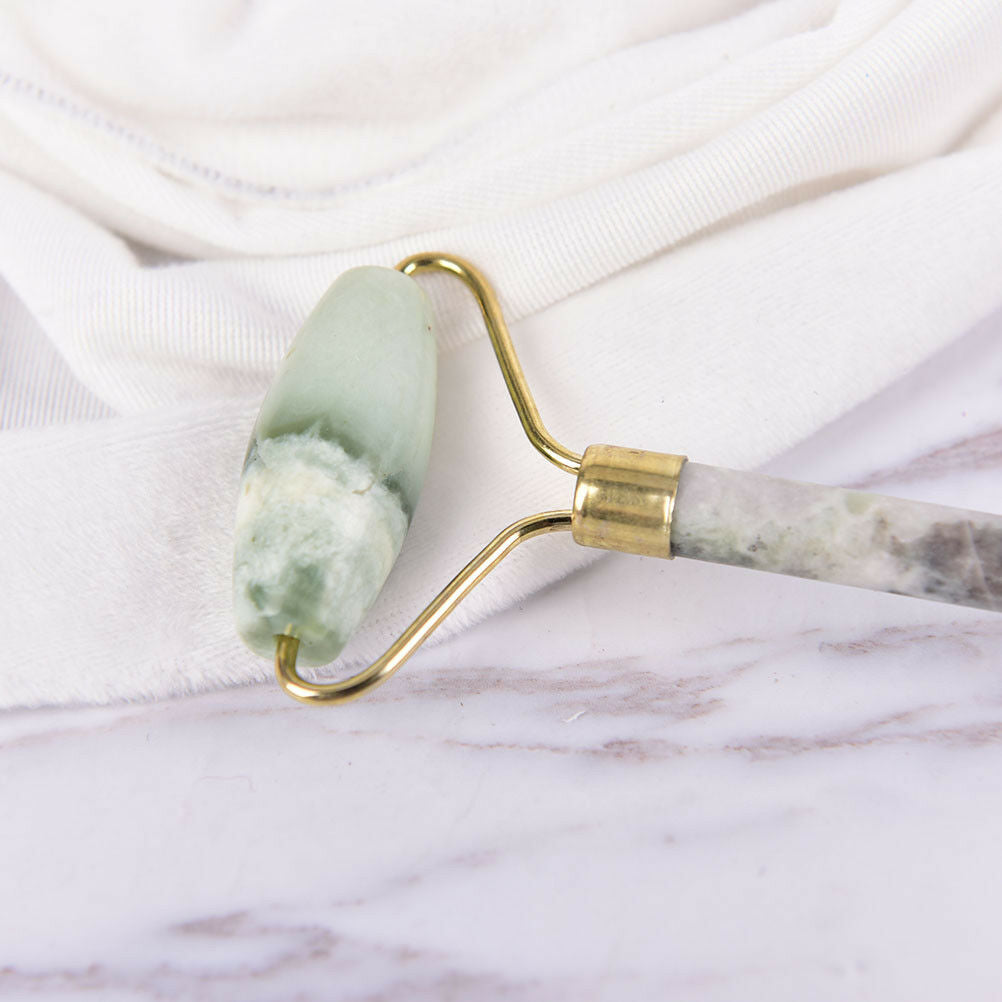 1xNatural Jade Stone Face Massager Roller Spa Head Neck Facial Beauty Tool BDAU
