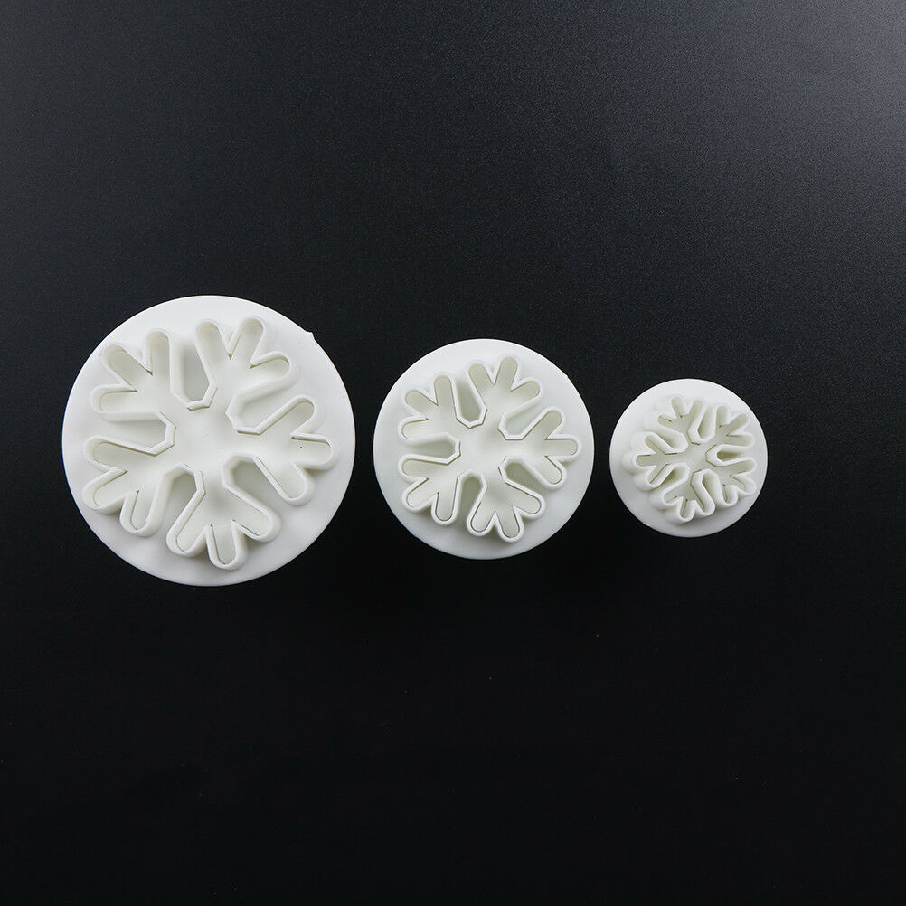 3pcs Snowflake Plunger Cutter Mold Sugarcraft Fondant Cake Decorating Tool.l8