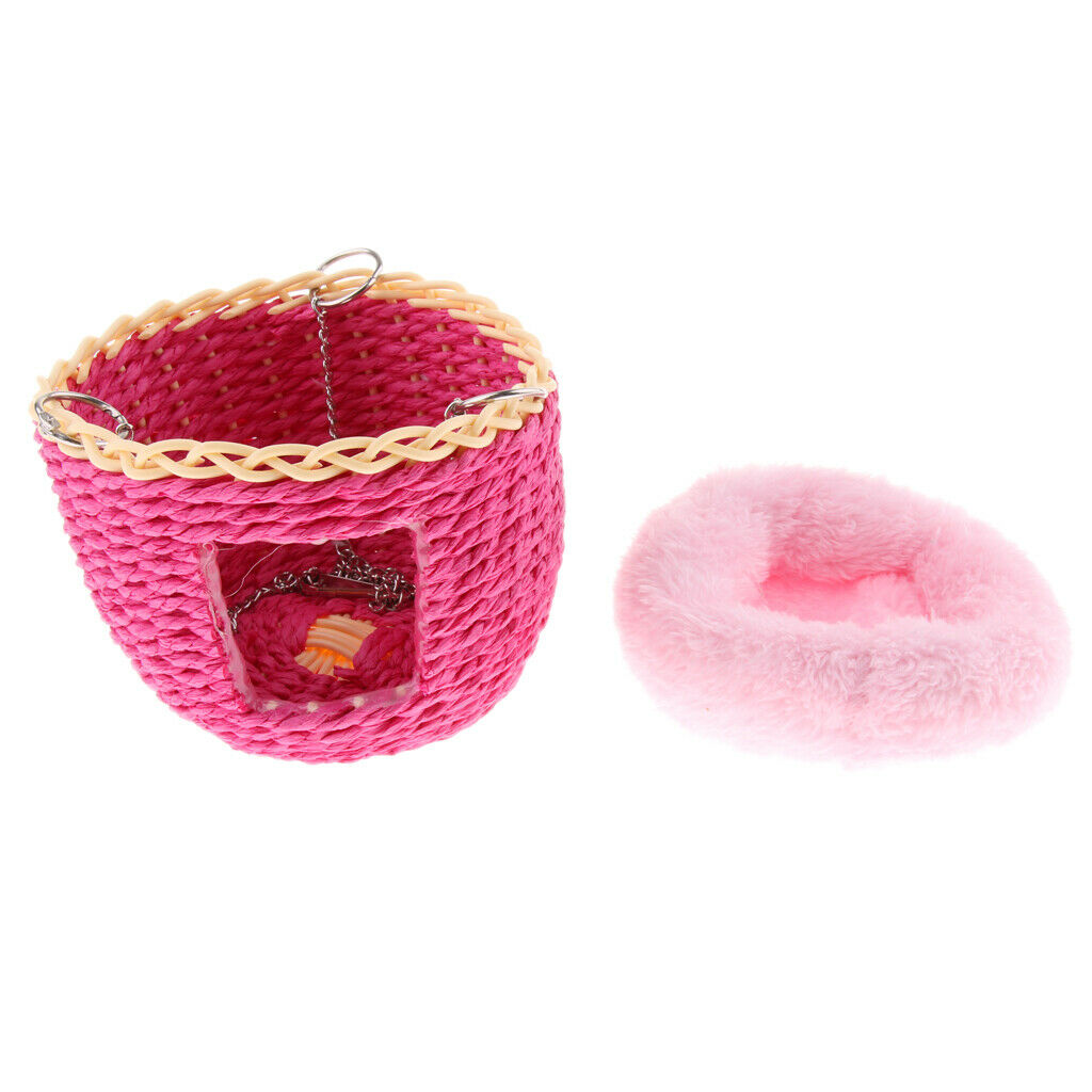 Pet Small Animal Hamster Cage Handwoven Bed Basket Swing with Removable Mat (